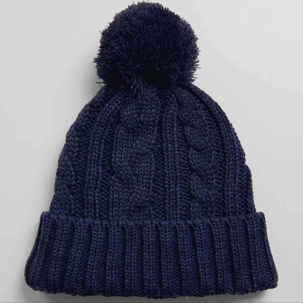 32 Degrees winter thick soft warm Dark Blue navy chunky cable Knit Beanie PomPom